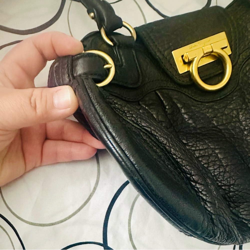 Salvatore Ferragamo Black Leather Shoulder Bag with Gold Accents - Picture 6 of 10